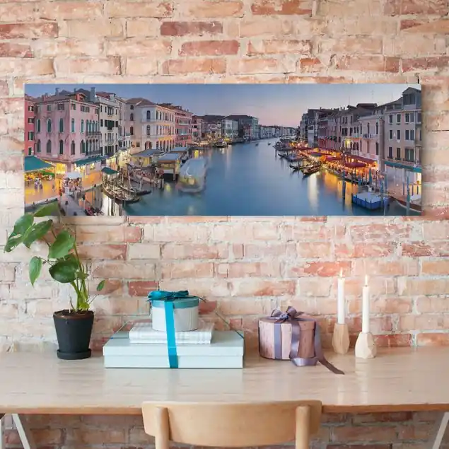 Abendstimmung auf Canal Grande in Venedig Leinwandbild • hergestellt in Deutschland • langlebiges Canvas mit Holzkeilrahmen • klassische Struktur Kostenloser Rückversand