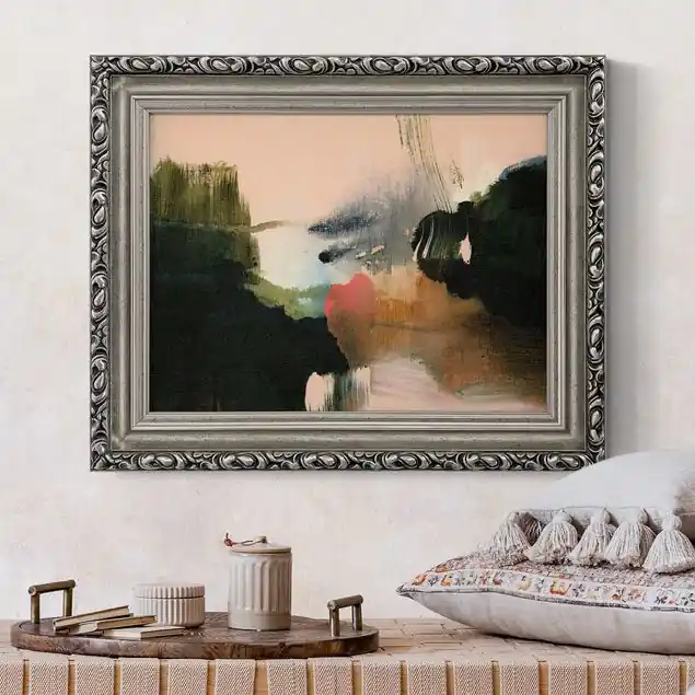 Zertifiziert Tiefer Bach Brillantes Leinwandbild • inkl. silbernem Barockrahmen • Made in Germany • filigrane Verzierungen in Antikoptik • perfektes Eyecatcher-Piece