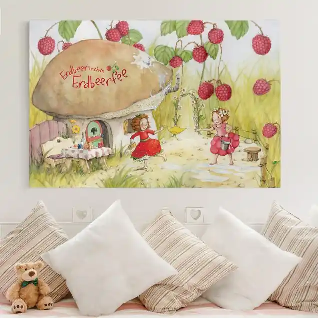 Ausverkauf Erdbeerinchen Erdbeerfee - Unter dem Himbeerstrauch Leinwandbild – Canvas