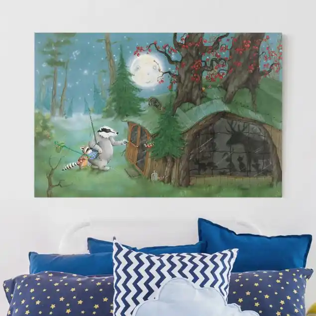 Aktuell Wassili Waschbär - Wassili auf dem Heimweg Leinwandbild – Canvas
