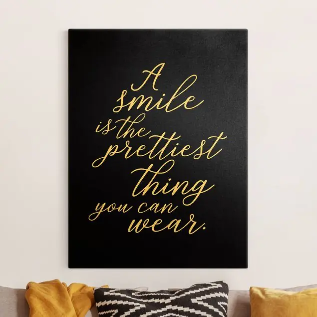 A smile is the prettiest thing Schwarz Leinwandbild Gold Beliebt