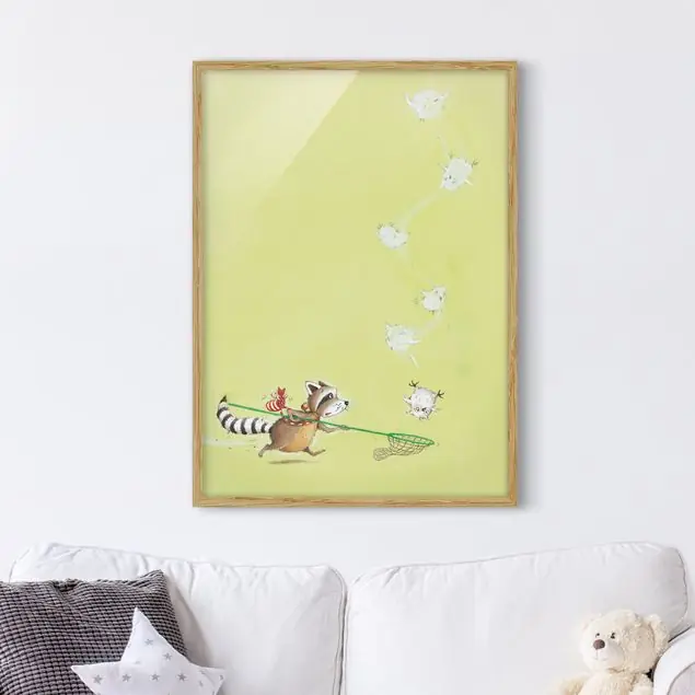 Markenprodukt Wassili Waschbär - Wassili rettet Elsa Bild mit Rahmen - Hochformat