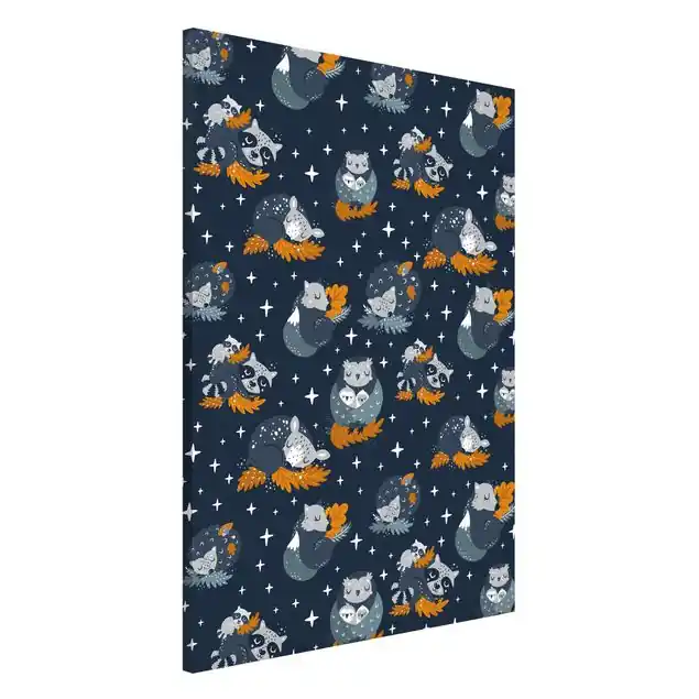 Skandinavische Tierfamilien schlummern in der Nacht Magnettafel Knallerangebot