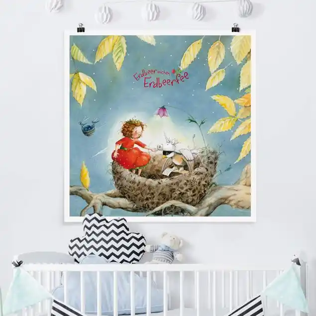 Erdbeerinchen Erdbeerfee - Spatz Poster - Quadrat Geprüft