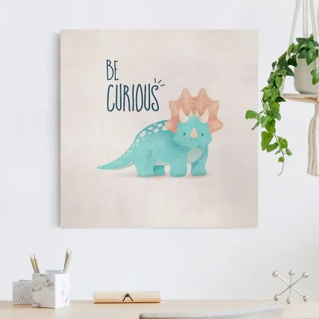 Neu Süße Dinos - Be curious Leinwandbild – Canvas