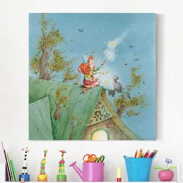 Geprüft Frida die kleine Waldhexe - Frida und Kater Pumpernickel lassen die Sterne frei                               Leinwandbild – Canvas
