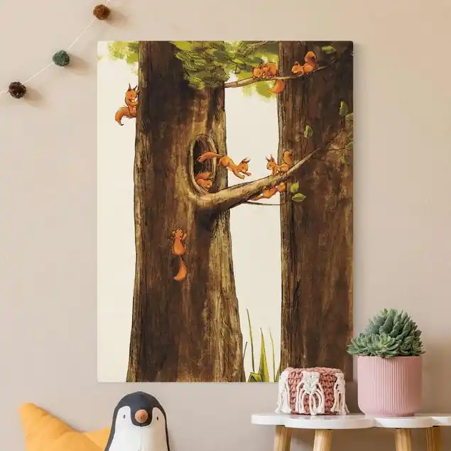 Zuhause der Einhörnchen Leinwandbild auf Canvas Natural Ausverkauf