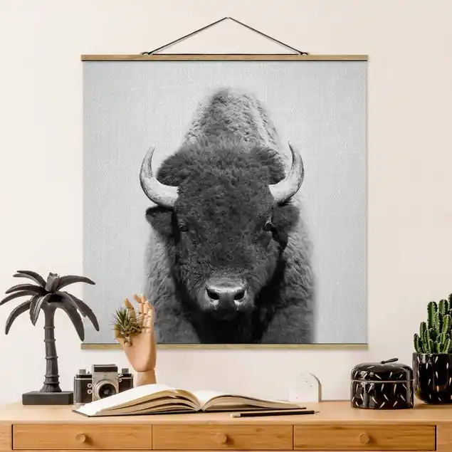 Büffel Bertram Schwarz Weiß                               Stoffbild Angebot