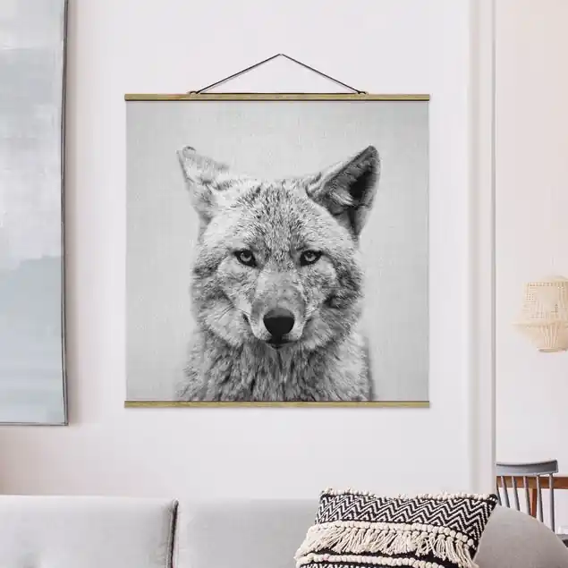 Bestpreis Kojote Kalle Schwarz Weiß Stoffbild