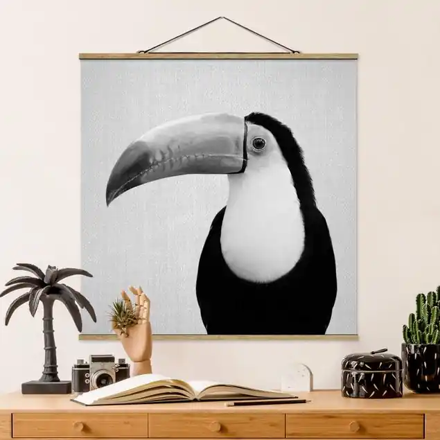Highlight Tukan Torben Schwarz Weiß Stoffbild