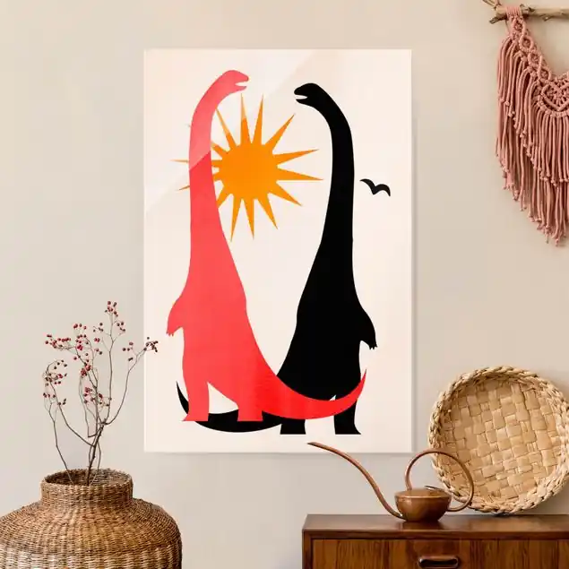Zwei Dinosaurier im Sonnenschein Glasbild Top-Angebot