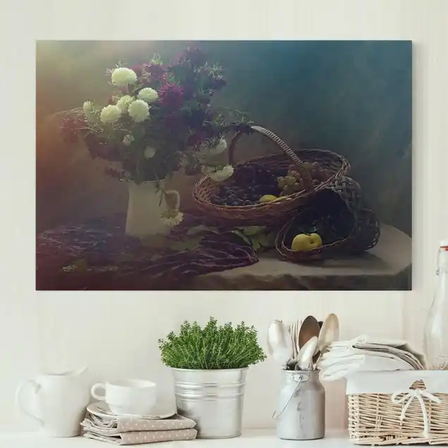 Solange Der Vorrat Reicht Stillleben mit Blumenvase Leinwandbild • hergestellt in Deutschland • langlebiges Canvas mit Holzkeilrahmen • klassische Struktur