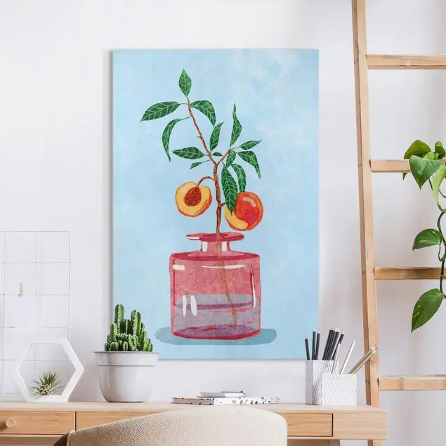 Zweig mit Pfirsichen Leinwandbild • hergestellt in Deutschland • langlebiges Canvas mit Holzkeilrahmen • klassische Struktur Top-Seller