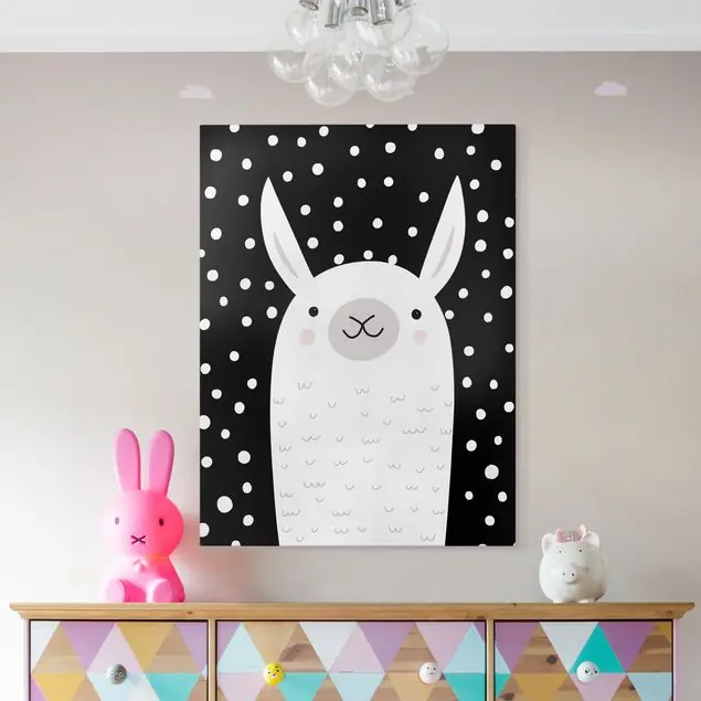Zertifiziert Tierpark mit Mustern - Lama Leinwandbild • hergestellt in Deutschland • langlebiges Canvas mit Holzkeilrahmen • klassische Struktur