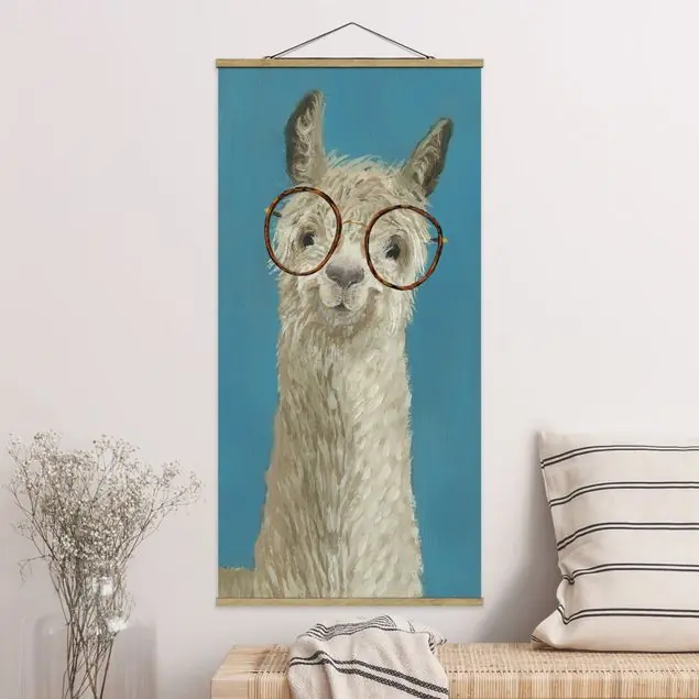 Neu Lama mit Brille I Stoffbild - Hochformat