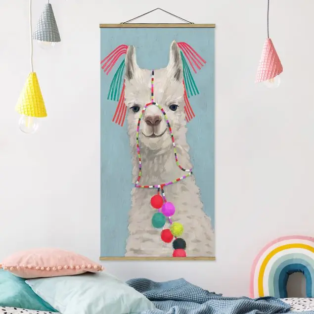 Meistverkauft Lama mit Schmuck II Stoffbild - Hochformat