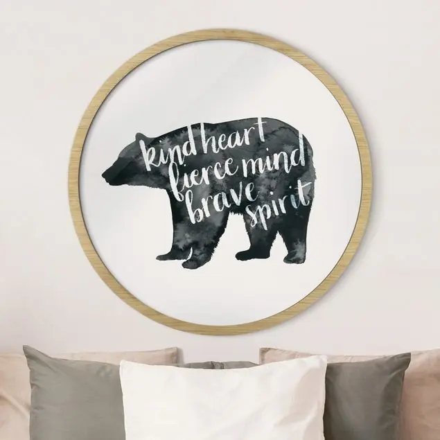 Tiere mit Weisheit - Bär Rundes Bild mit Rahmen Sonderangebot