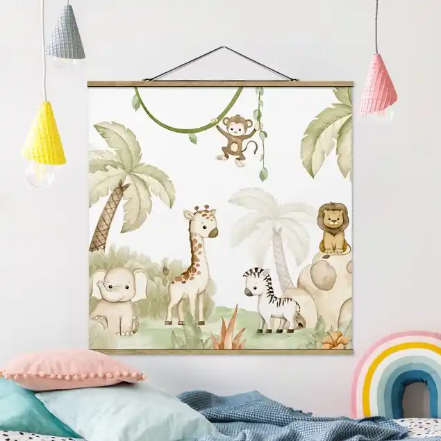 Letzte Chance Niedliche Savannentiere am Dschungelrand Stoffbild mit Posterleisten