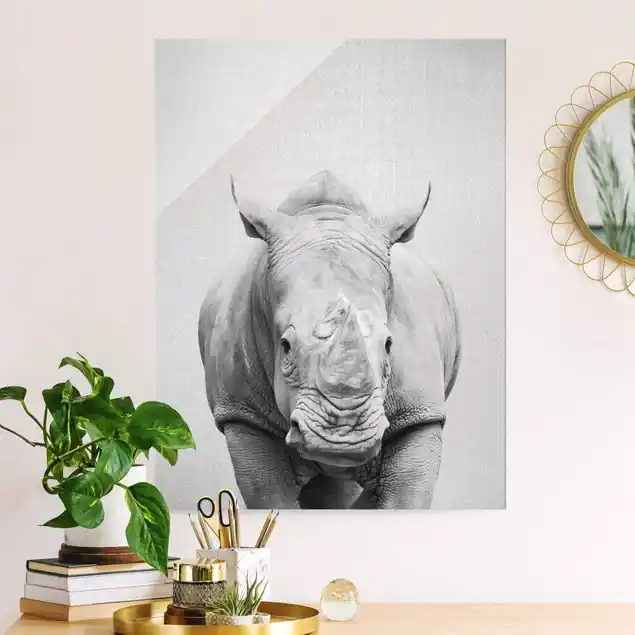 Direkt Vom Hersteller Nashorn Nora Schwarz Weiß Glasbild