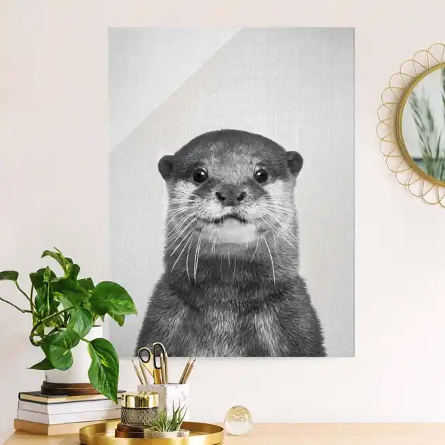 Otter Oswald Schwarz Weiß Glasbild Markenprodukt