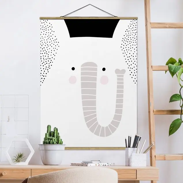 Schneller Versand Tierpark mit Mustern - Elefant Stoffbild - Hochformat