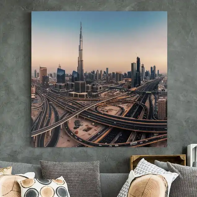 Abendstimmung in Dubai Leinwandbild • hergestellt in Deutschland • langlebiges Canvas mit Holzkeilrahmen • klassische Struktur Preisreduziert