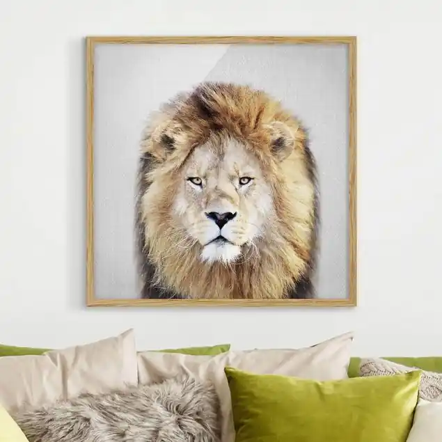 Löwe Linus Bild mit Rahmen Schneller Versand