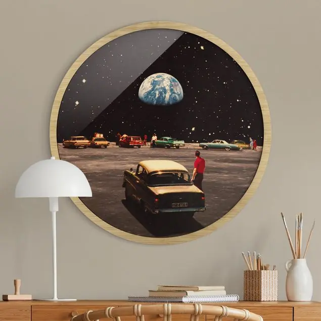 Retro Collage - Sehnsucht Rundes Bild mit Rahmen Kracherpreis