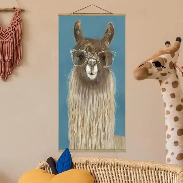 Lama mit Brille III Stoffbild - Hochformat Beliebt
