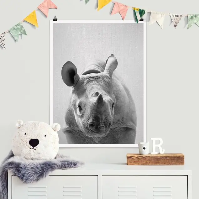 Baby Nashorn Nina Schwarz Weiß Poster Preisreduziert
