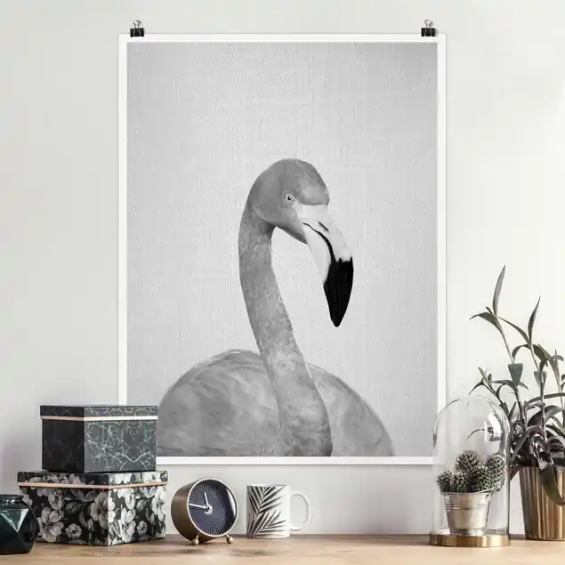 Kracherpreis Flamingo Fabian Schwarz Weiß Poster
