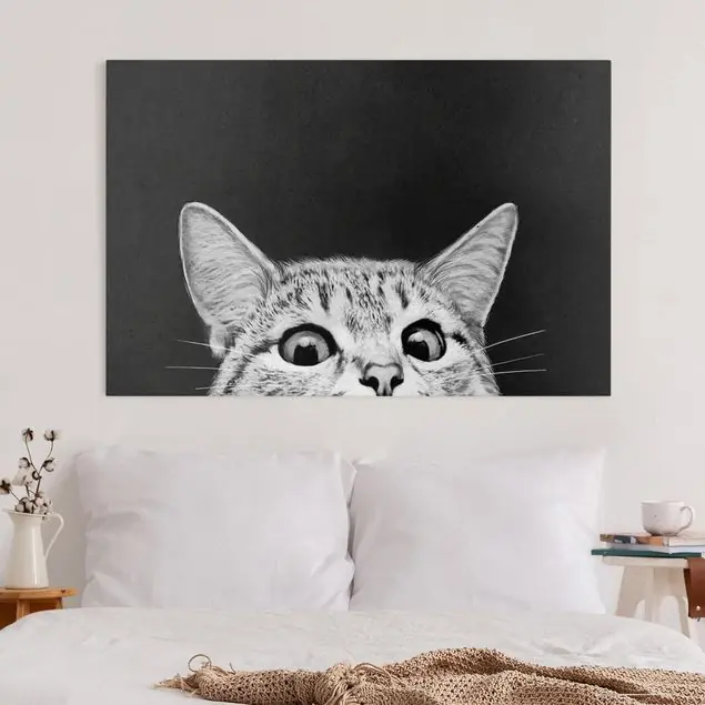 Bestpreis Illustration Katze Schwarz Weiß Zeichnung Leinwandbild – Canvas