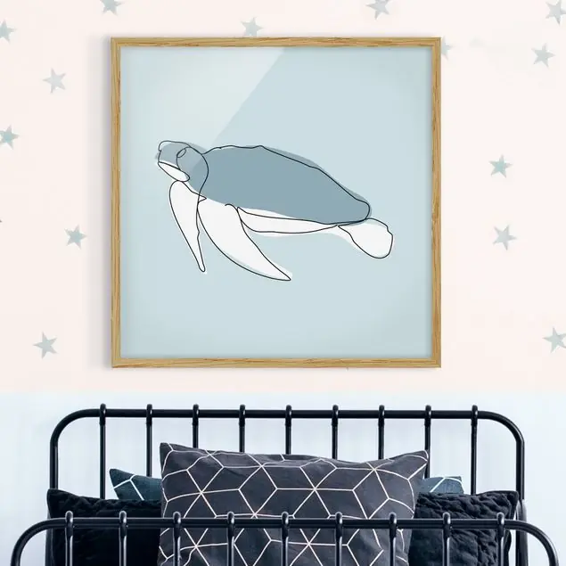 Schildkröte Line Art Bild mit Rahmen - Quadrat Top-Preis
