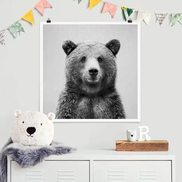 Knallerangebot Grizzlybär Gustel Schwarz Weiß Poster