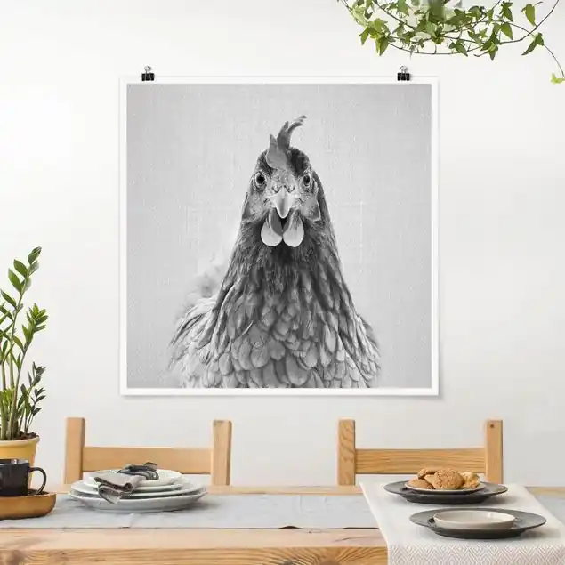 Henne Henriette Schwarz Weiß Poster Neu