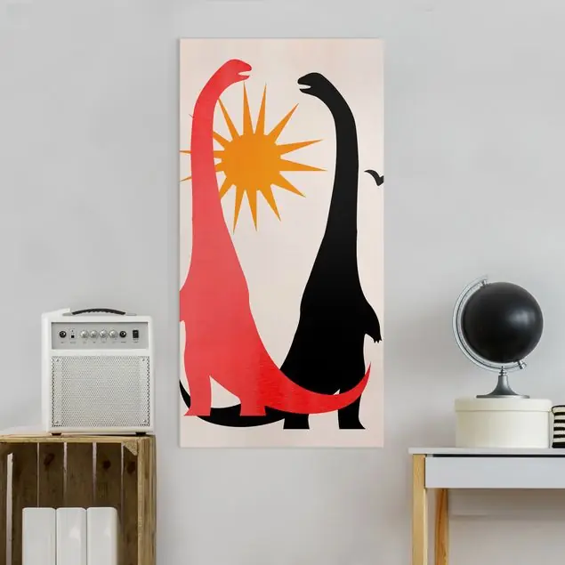 Zwei Dinosaurier im Sonnenschein Leinwandbild • hergestellt in Deutschland • langlebiges Canvas mit Holzkeilrahmen • klassische Struktur Abverkauf