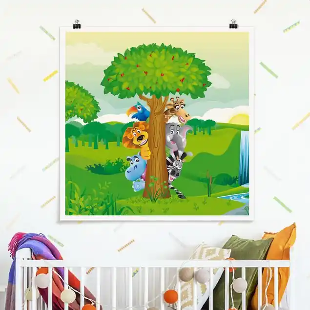 Schneller Versand No.BF1 Dschungeltiere Poster - Quadrat