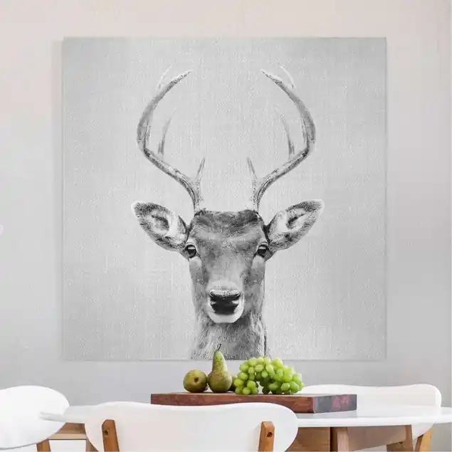 Preiswert Hirsch Heinrich Schwarz Weiß Leinwandbild – Canvas
