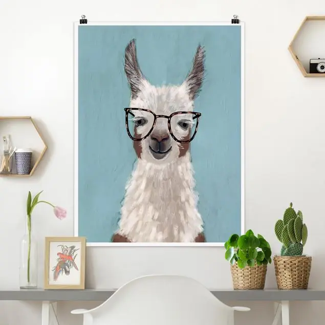 Kostenfreie Lieferung Lama mit Brille II Poster - Hochformat
