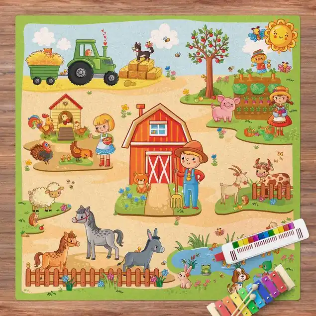 Bauernhof - Landarbeit macht Spaß Kork-Spielteppich Heißes Angebot