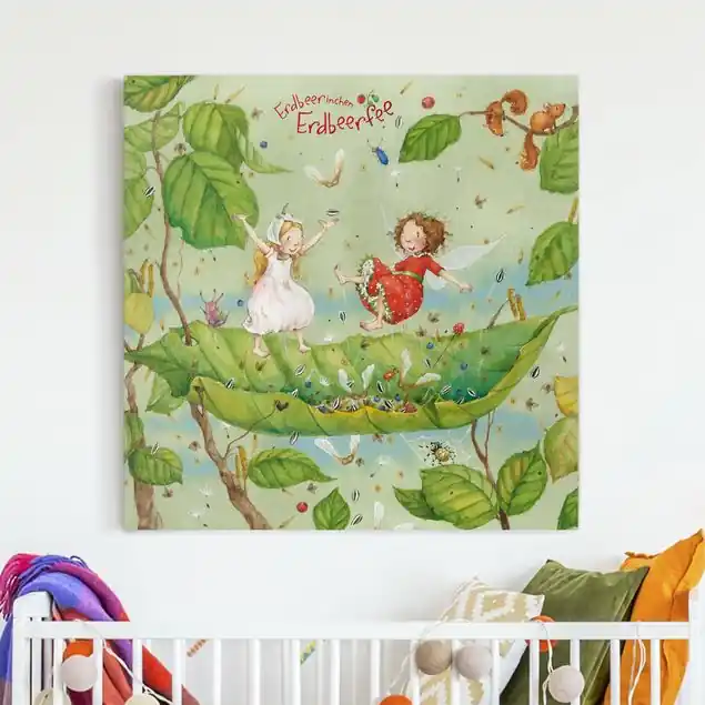 Erdbeerinchen Erdbeerfee - Trampolin Leinwandbild – Canvas Gratis Versand