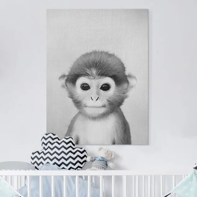 Versand Am Gleichen Tag Baby Affe Anton Schwarz Weiß Leinwandbild – Canvas