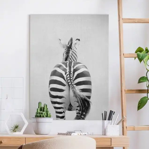 Preisknaller Zebra von hinten Schwarz Weiß Leinwandbild – Canvas