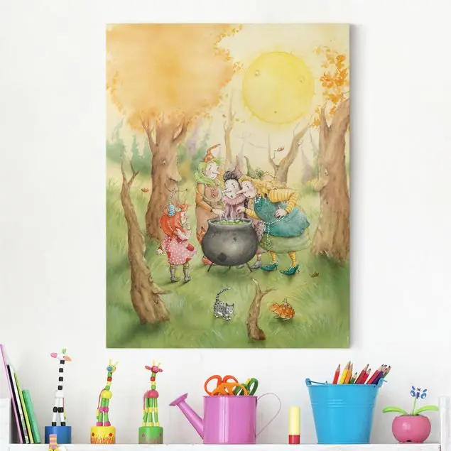 Highlight Frida die kleine Waldhexe - Frida beim Hexentreffen Leinwandbild – Canvas