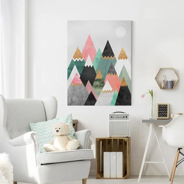 Preisknaller Dreieckige Berge mit Goldspitzen Leinwandbild – Canvas