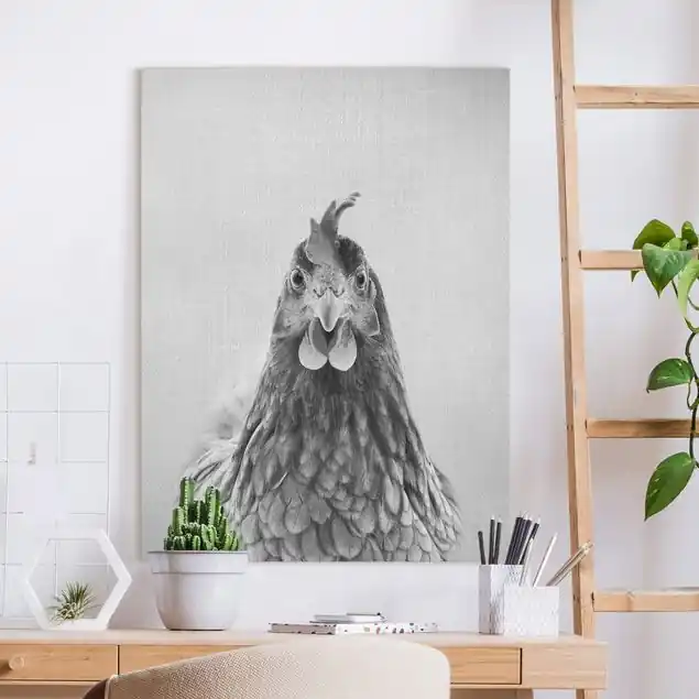 Henne Henriette Schwarz Weiß Leinwandbild – Canvas Letzte Chance
