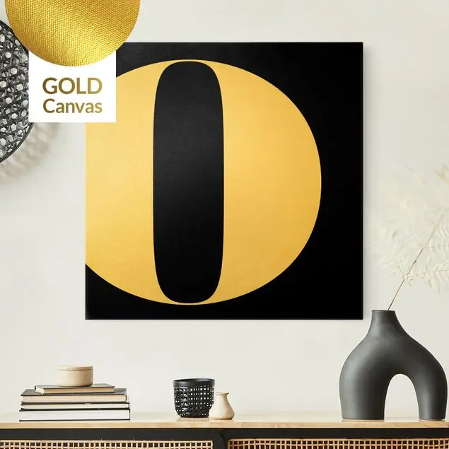 Gratis Versand Antiqua Letter O Schwarz Leinwandbild Gold