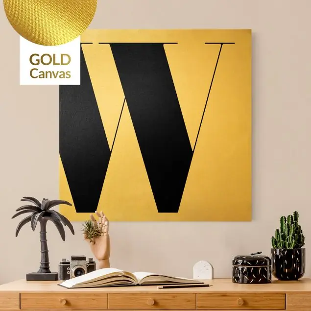 Antiqua Letter W Leinwandbild Gold Aktuell