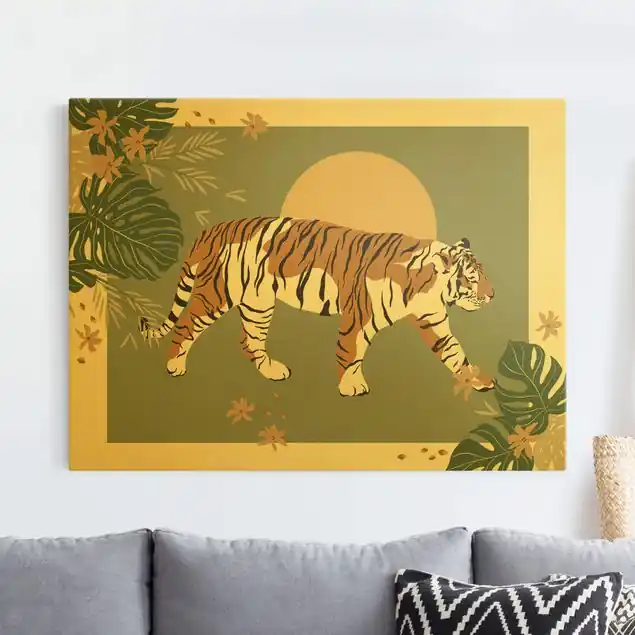 Online Kaufen Safari Tiere - Tiger im Sonnenuntergang Leinwandbild