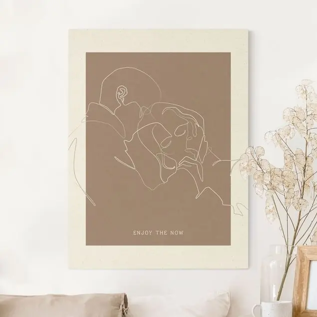 Direktkauf Line Art - Verliebtes Paar Enjoy the now Leinwandbild auf Canvas Natural